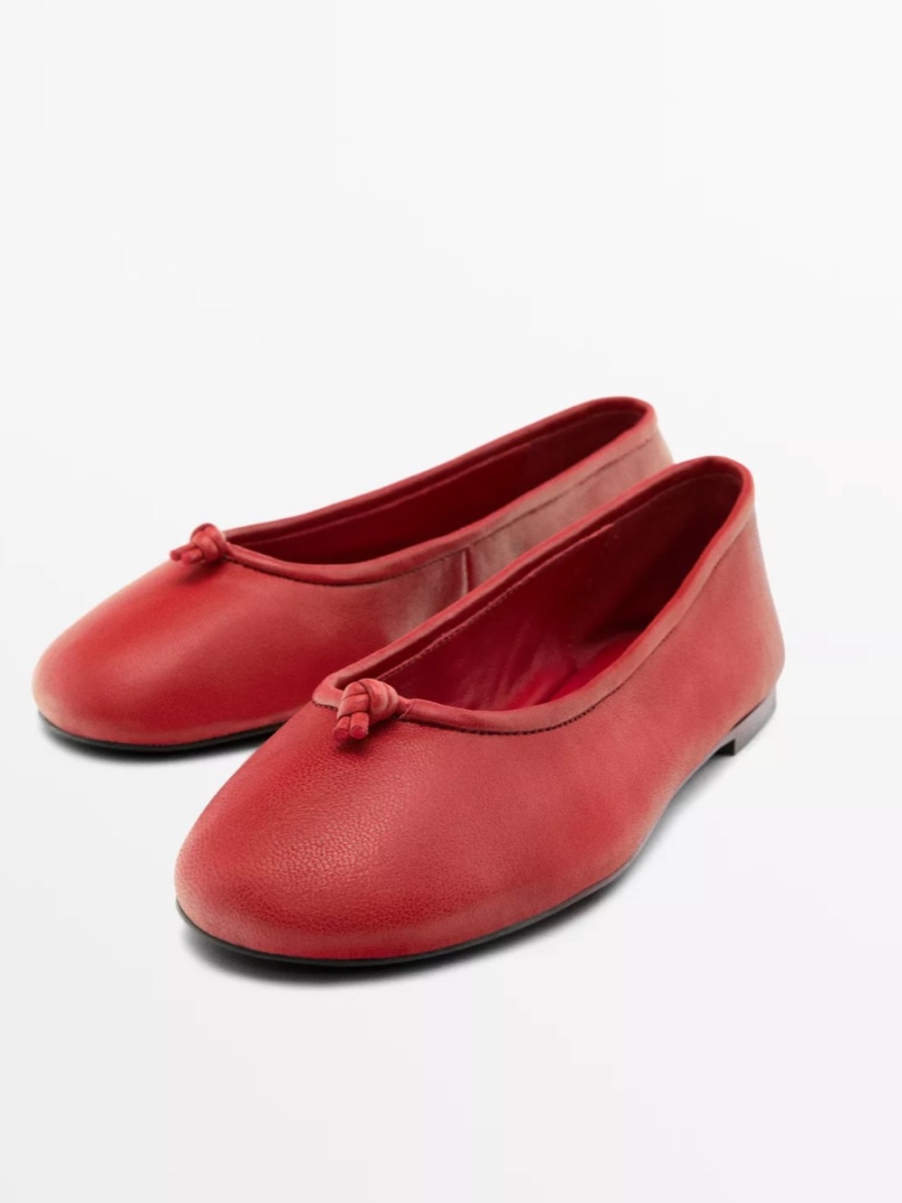 Massimo Dutti NWT red leather ballet flats with knot 1561/750, size 40/US9 - Picture 2 of 10